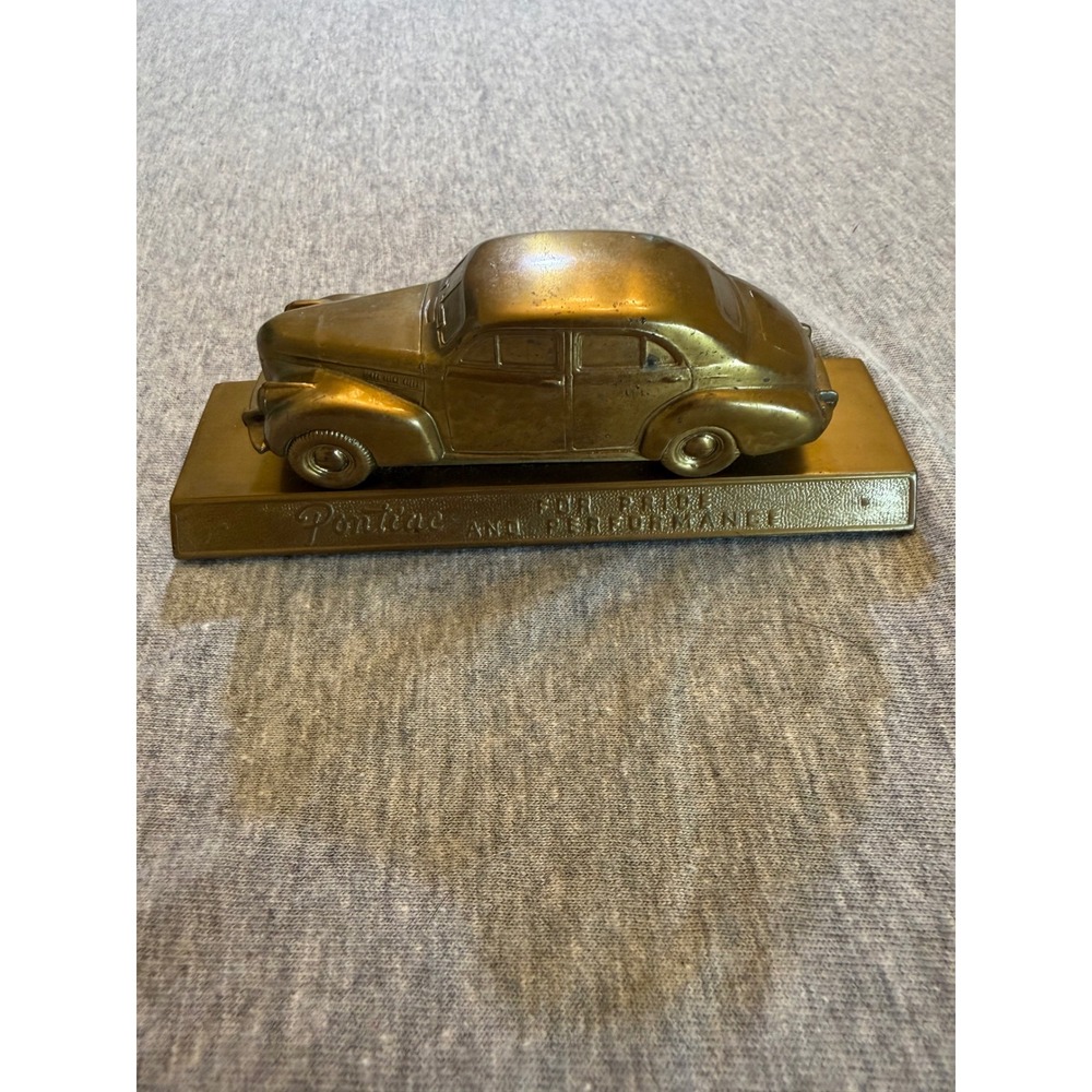 Vintage Arcade Pontiac Company Brass Metal Car Paperweight Pride Performance